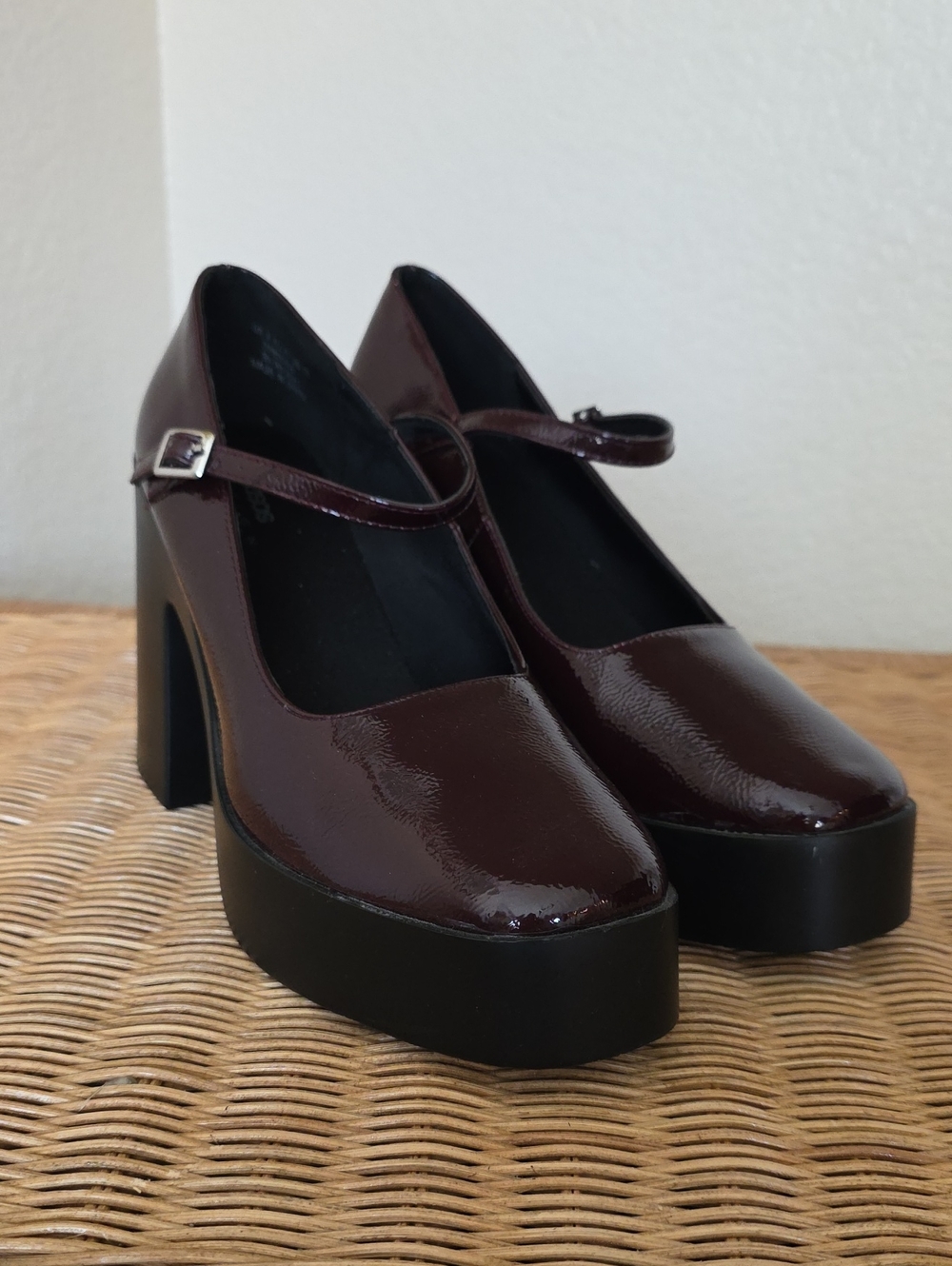 ASOS Burgundy Patent Mary Jane Platform Heels